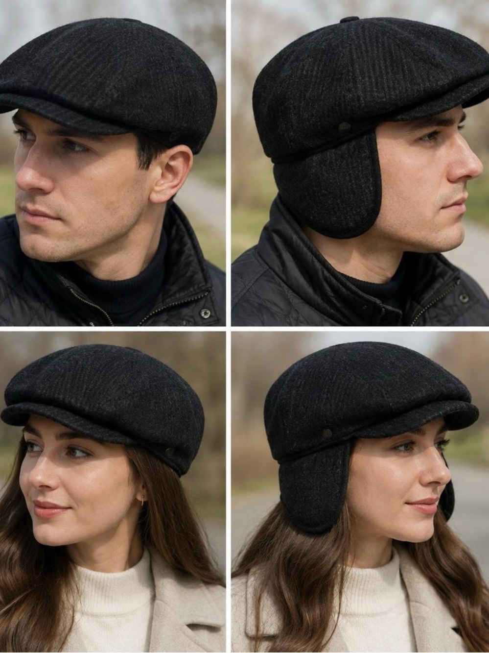 Avalon Black Wool Driver Cap with Ear Flaps